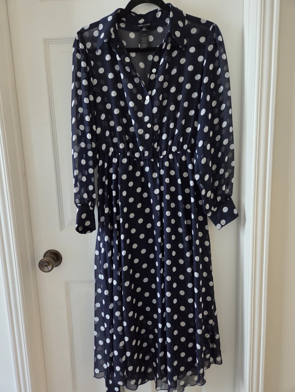 Kate and Lily Mid Navy & White Polka Dot Dress